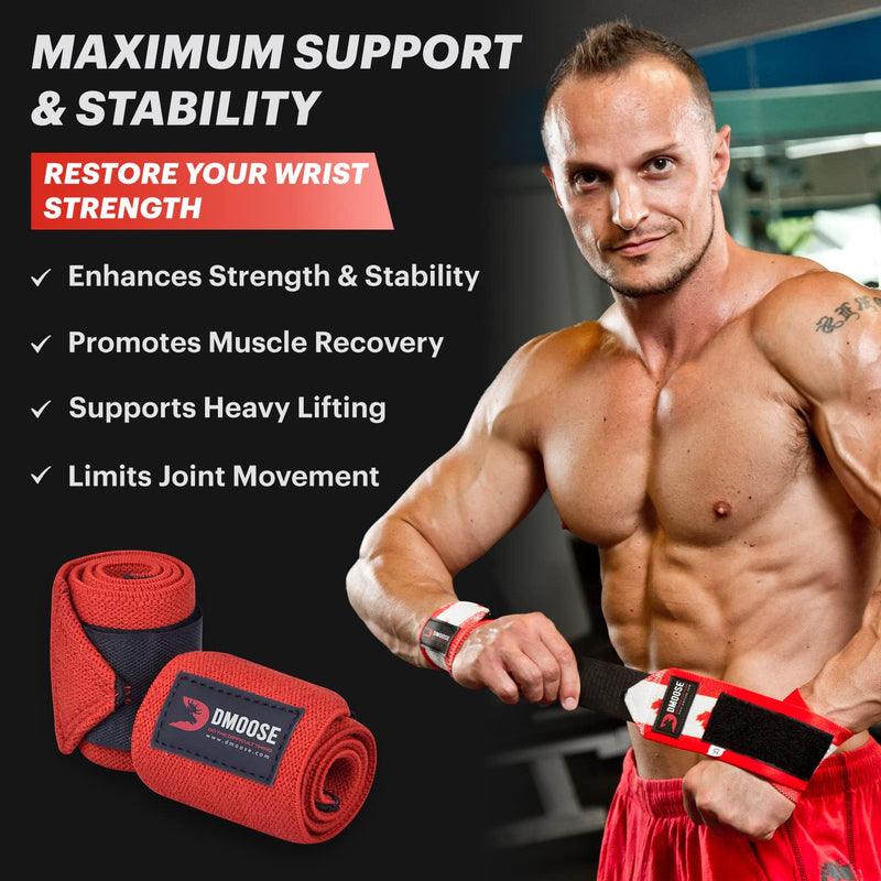 DMoose Wrist Wraps, Avoid Injury and Maximize Grip with Thumb Loop, 18" or 12" Gym Straps Pair, Wrist Straps for WeightLifting, Powerlifting, Bench Press, Bodybuilding, Deadlift Straps for Men & Women .Black 18''