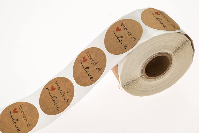 1.5" Round Natural Kraft Homemade with Love Stickers / 500 Labels per roll