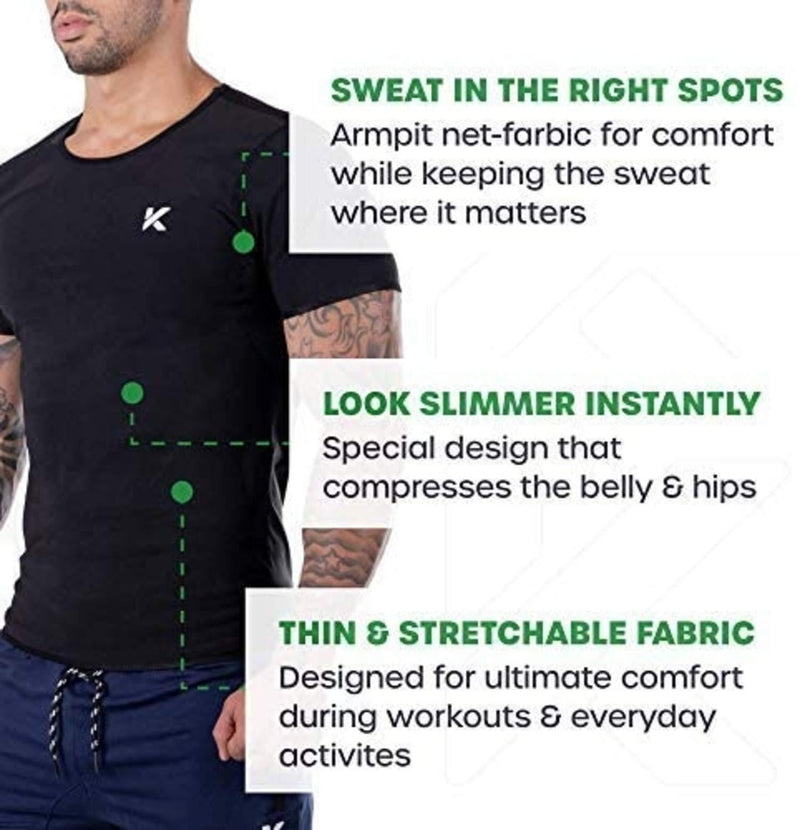 Kewlioo Men's Heat Trapping Shirt - Sweat Body Shaper Vest for Men, Mens Bodysuit Slimmer Saunasuits, Shapewear Compression Top, Gym Belt Exercise Jacket, Versatile and Discreet Small
