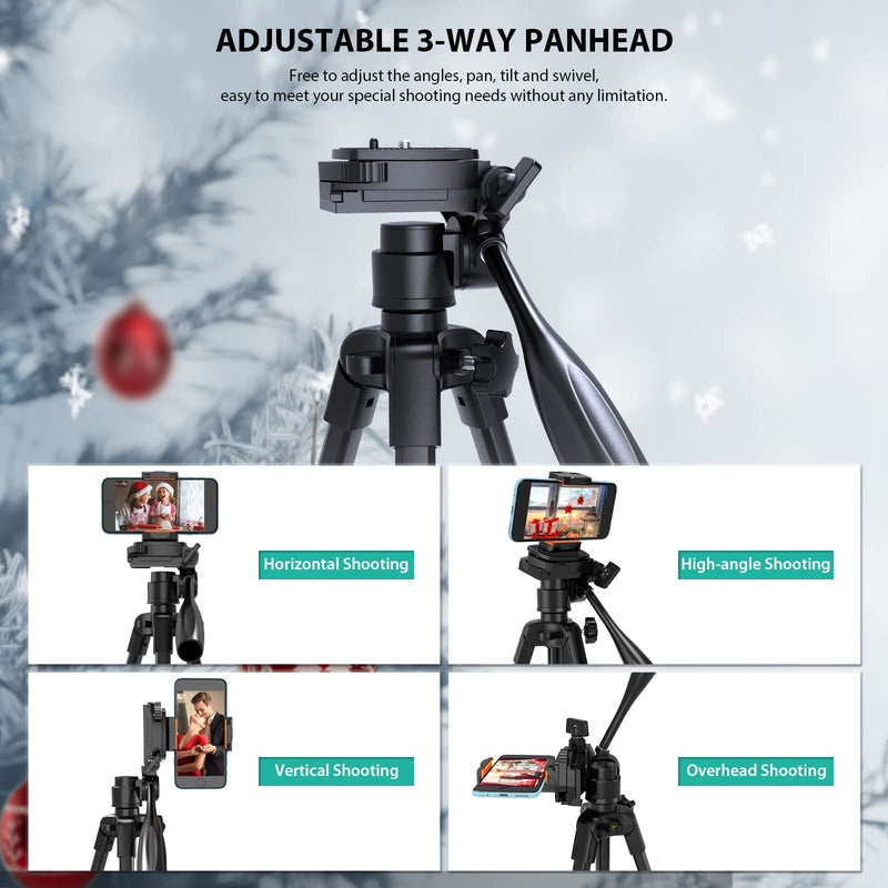 PHOPIK Phone Tripod 55 inches, Aluminum Travel/Camera/Mobile Phone Tripod with Carrying Bag with a Maximum Load of 6.6 pounds, Remote Shutter, Compatible with Smartphone & Tablet & Camera.