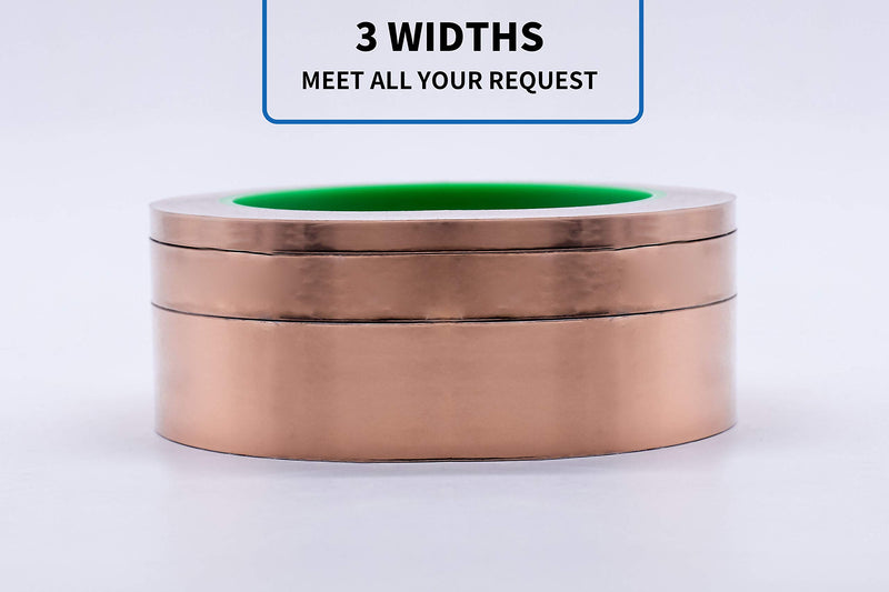 Copper Foil Tape 3 Pack (1inch 1/2inch 1/4inch x 66ft) with Conductive Adhesive for Electrical Repairs,Guitar or EMI Shielding, Stained Glass, Paper Circuits, BOMEI PACK