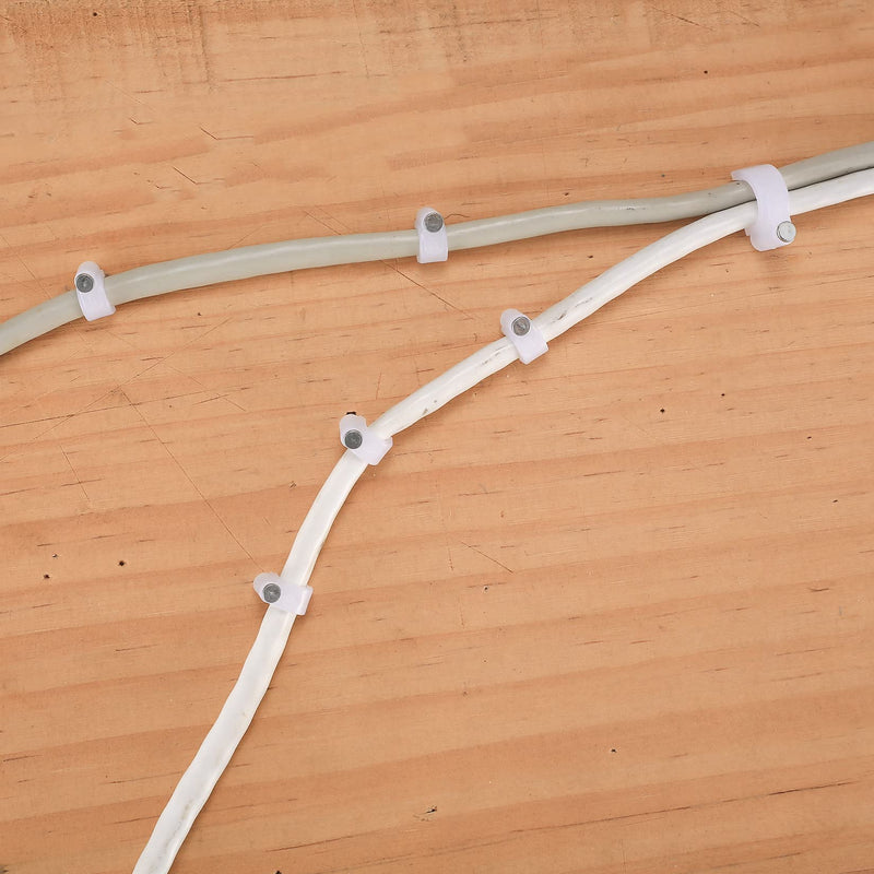 700 Pcs Cable Clips with Steel Nails, Cable Wire Cord Management Clips, White Ethernet Cable/Coax Cable/Cable Cord Holder Staples Clips with Tacks Nails for Wall, 4mm 5mm 6mm 8mm 10mm