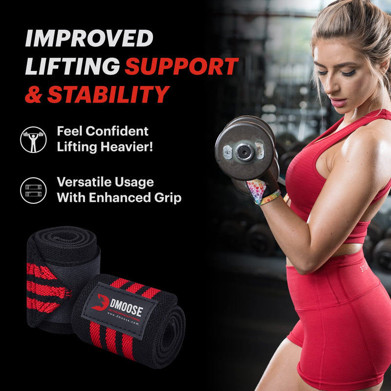 DMoose Wrist Wraps, Avoid Injury and Maximize Grip with Thumb Loop, 18" or 12" Gym Straps Pair, Wrist Straps for WeightLifting, Powerlifting, Bench Press, Bodybuilding, Deadlift Straps for Men & Women .Black 18''