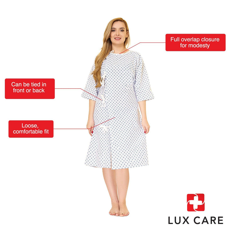 New Unisex Patient Gown - Premium Cotton Blend - Soft and Comfortable Fabric - Back Front Tie - Fit Easily Up to 2XL Size - Multipurpose Hospital Gown for Men and Women - Reusable and Washable -2 Pack 2