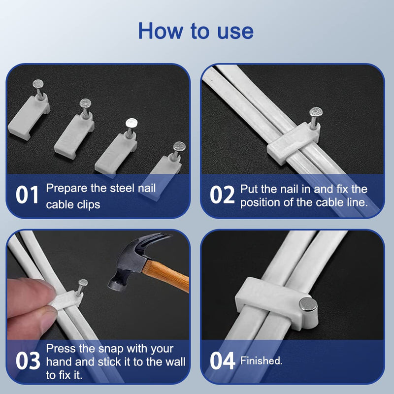 230Pcs Square Shape Cable Clips with Nails,White Wire Tacks with Nails,Cable Holder,Cable Management for Ethernet Cable Coaxial Cable,TV Wire Cable,Telephone Cable,Print Cable Square Cable Clips-230pcs