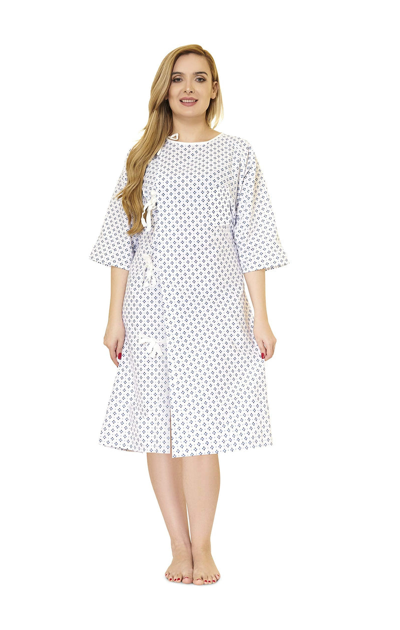 New Unisex Patient Gown - Premium Cotton Blend - Soft and Comfortable Fabric - Back Front Tie - Fit Easily Up to 2XL Size - Multipurpose Hospital Gown for Men and Women - Reusable and Washable -2 Pack 2