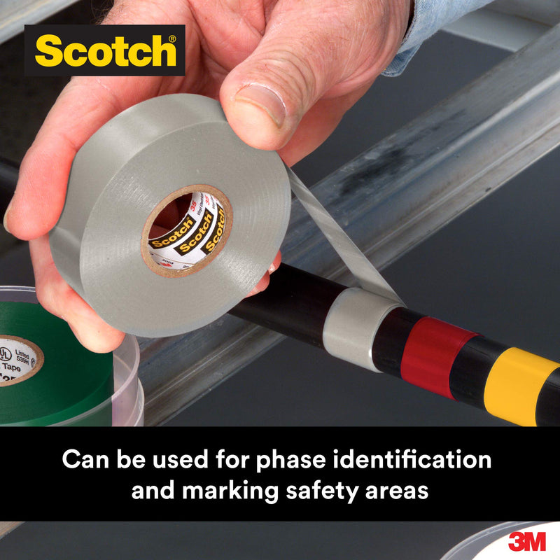 3M Safety Scotch Vinyl Color Coding Electrical Tape 35, 3/4 in x 66 ft, Gray