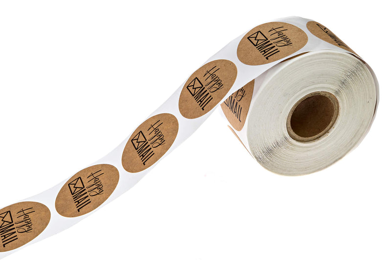 1.5" Round Kraft Happy Mail Stickers / 500 Labels Per Roll