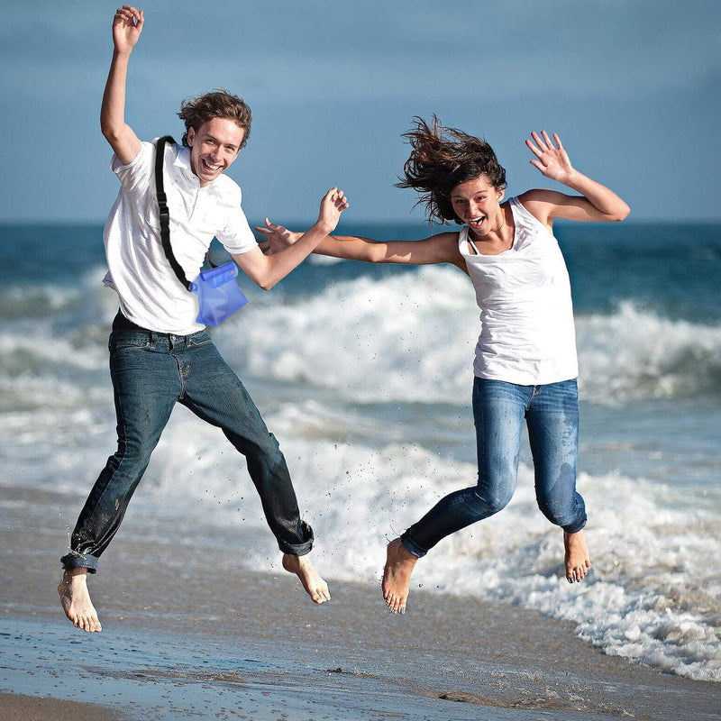 HEETA 2-Pack Waterproof Pouch with Waist Strap, Screen Touchable Dry Bag with Adjustable Belt for Phone Valuables for Swimming Snorkeling Boating Fishing Kayaking Blue & Black