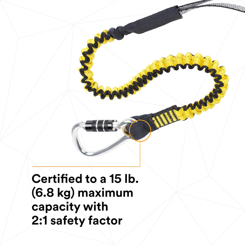 3M DBI-SALA Fall Protection For Tools,1500049,Hook2Loop Medium Duty Bungee Tether,3rd Party Load Rated For Tools Up To 35 lb.s,w/Twist-Lock Carabiner