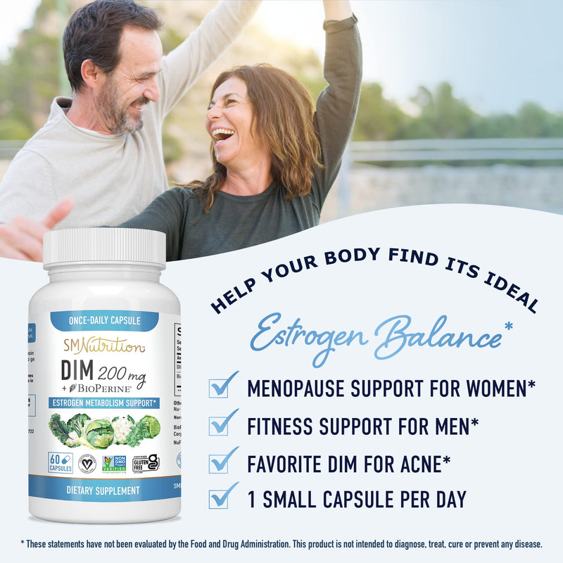 DIM Supplement 200mg - DIM Diindolylmethane Plus BioPerine 60-Day Supply of DIM for Estrogen Balance, Hormone Menopause Relief, Acne Treatment, PCOS, Bodybuilding