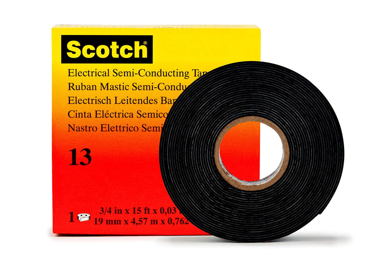 3M Scotch Electrical Semi-Conducting Tape 13, 3/4 in x 15 ft, Printed, Black, High Voltage Splicing Tape, 1 roll