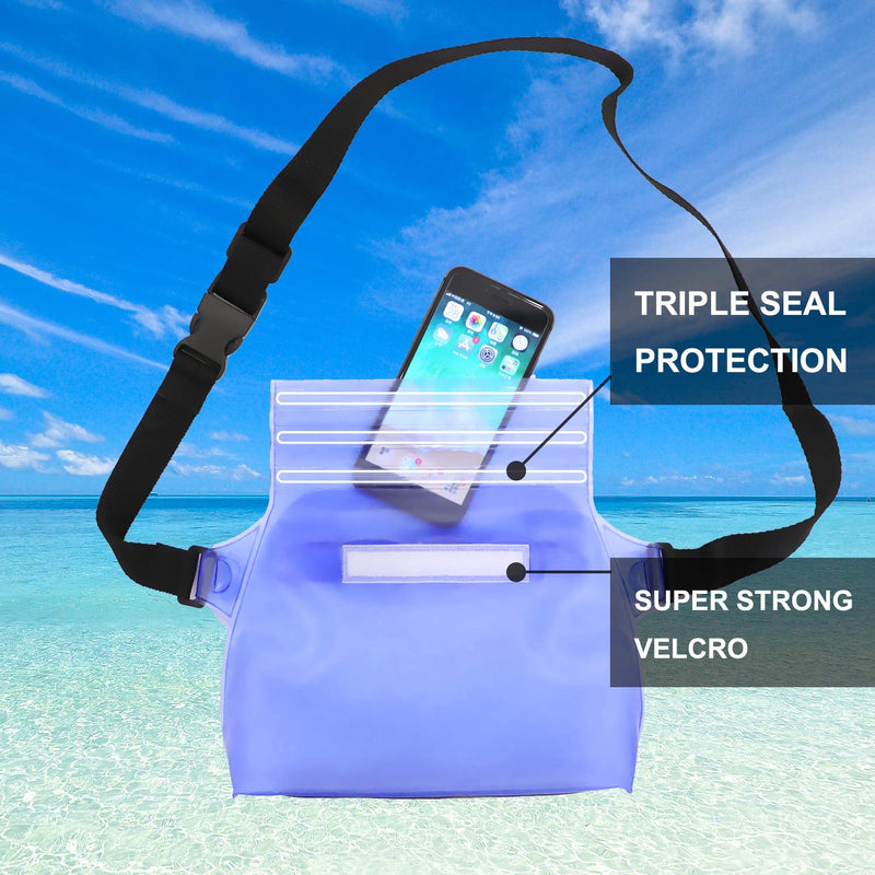 HEETA 2-Pack Waterproof Pouch with Waist Strap, Screen Touchable Dry Bag with Adjustable Belt for Phone Valuables for Swimming Snorkeling Boating Fishing Kayaking Blue & Black