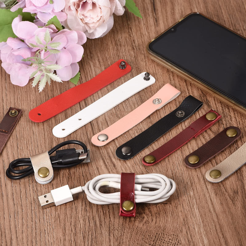 MECCANIXITY Leather Cable Straps Cable Ties, Cord Organizer, Portable Cable Management for USB Cables, Headphone Wires, Light Brown/Wine Red, Pack of 20 Light Brown,wine Red