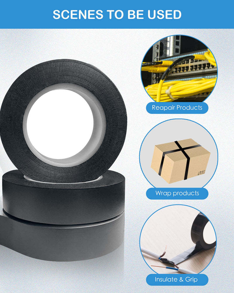 Wapodeai 3pcs Electrical Tape, Premium Black Electrical Tape, Flame Retardant Indoor Outdoor High Temperature Resistance Electric Tape, 0.62 in X 50 ft.