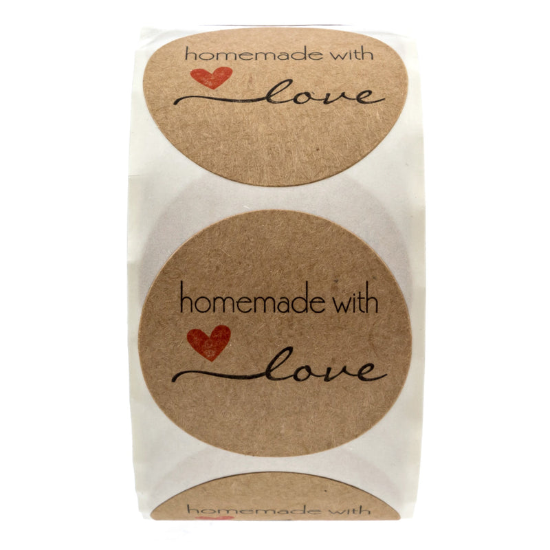 1.5" Round Natural Kraft Homemade with Love Stickers / 500 Labels per roll
