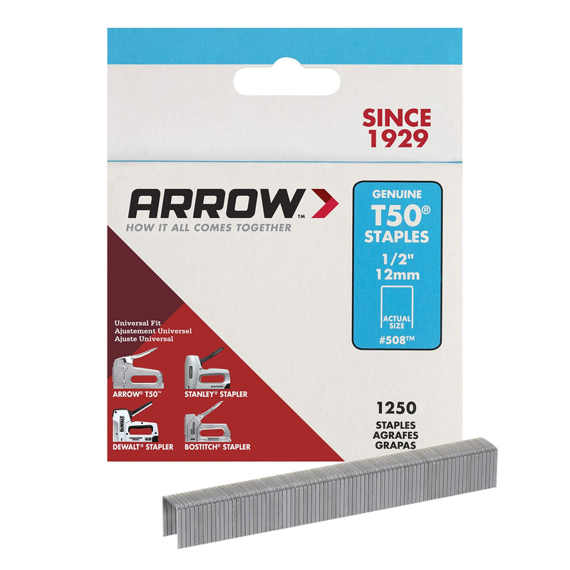 ARROW 508 Genuine T50 1/2-Inch Staples, 1,250-Pack 1/2"