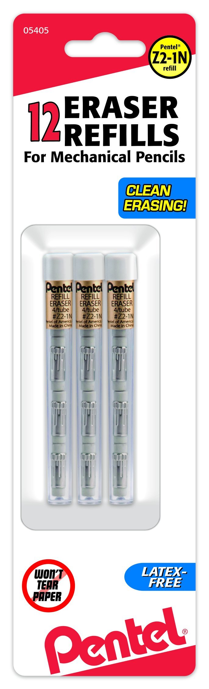 Pentel Refill Eraser for Mechanical Pencils, 3 Tubes per pack, 4 erasers per tube Original Vesion