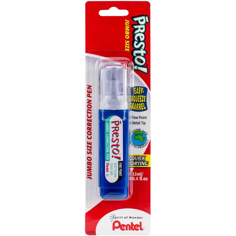Pentel Presto! Jumbo Correction Pen, Fine Point, Metal Tip, White, 12 ml/0.4 fl.oz. 1 Pack (ZL31WBP-K6)
