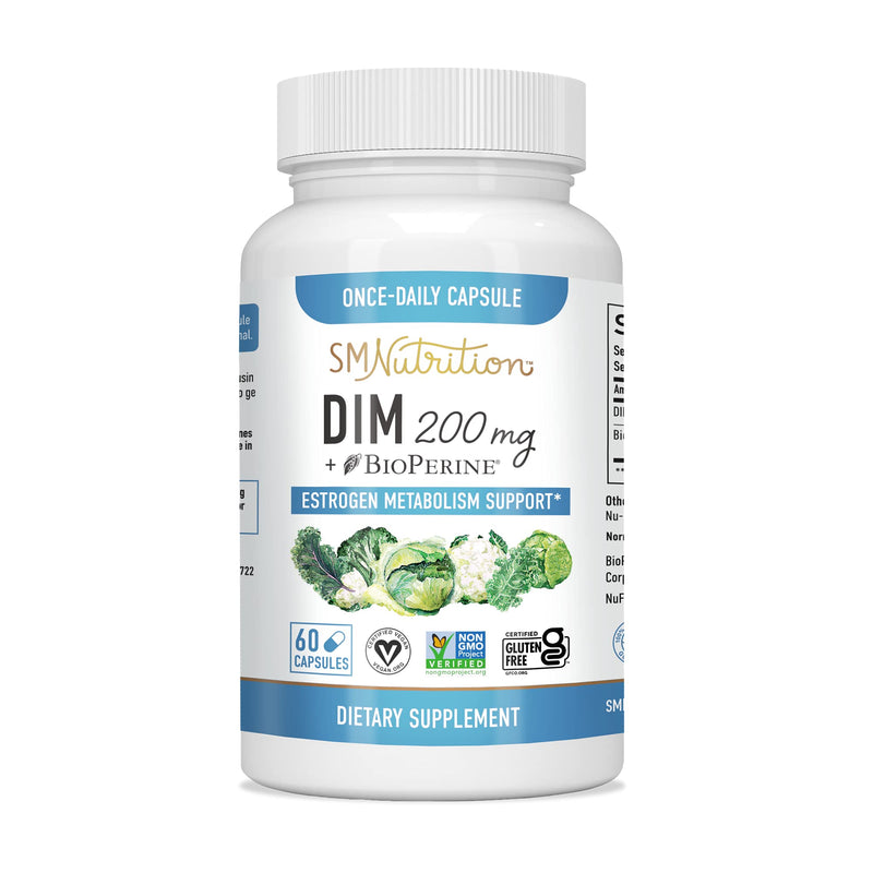 DIM Supplement 200mg - DIM Diindolylmethane Plus BioPerine 60-Day Supply of DIM for Estrogen Balance, Hormone Menopause Relief, Acne Treatment, PCOS, Bodybuilding