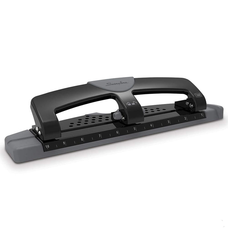 Swingline 3 Hole Punch, Hole Puncher, 12 Sheet Punch Capacity, Low Force, SmartTouch, Black/Gray (74134)