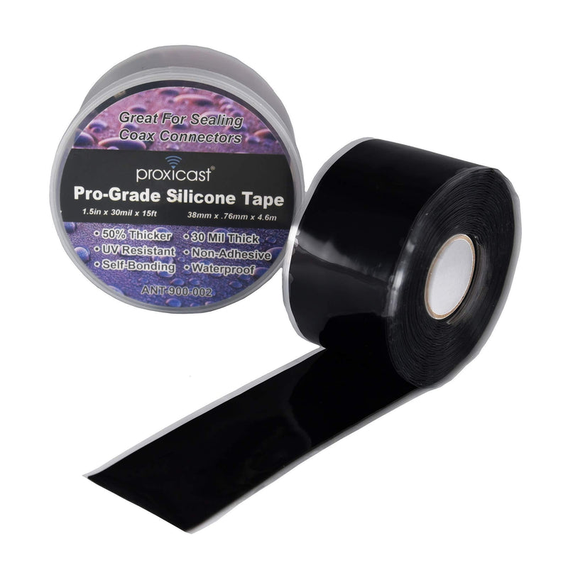 Proxicast Pro-Grade Extra Strong 30mil Weatherproof Self-Fusing Silicone Rubber Sealing Tape For Outdoor Antenna Coax & Electrical Cables, Hose/Pipe Leaks & Emergency Repairs (1.5" x 15' roll) - Black 1