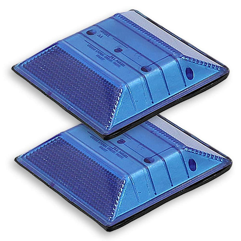 Blue Reflective Road Driveway Marker (2 Pack) - Fire Hydrant Blue Pavement Markers - DOT Peel-N-Stick Blue Reflective Road Marker