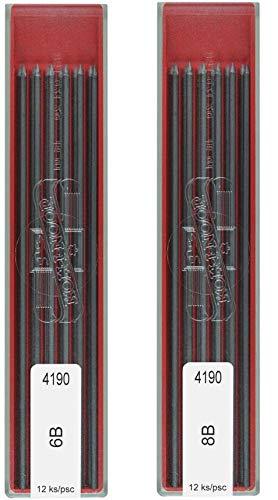 Koh-I-Noor 4190 6B & 8B, 2.0 mm mechanical pencil Graphite Lead refill for Technical Drawing Clutch and Drafting pencil - 2 pack