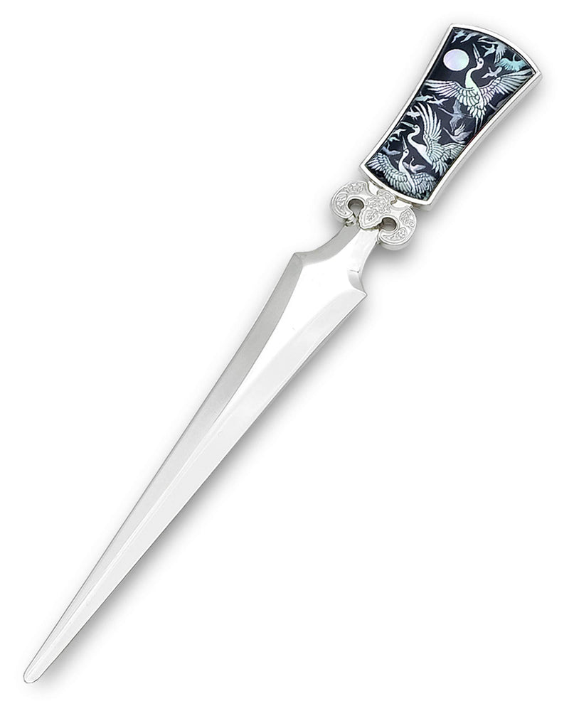 Inlay with Mother of Pearl Metal Steel Office Knife Hand Cutter Blade Envelope Letter Opener (Crane) Crane