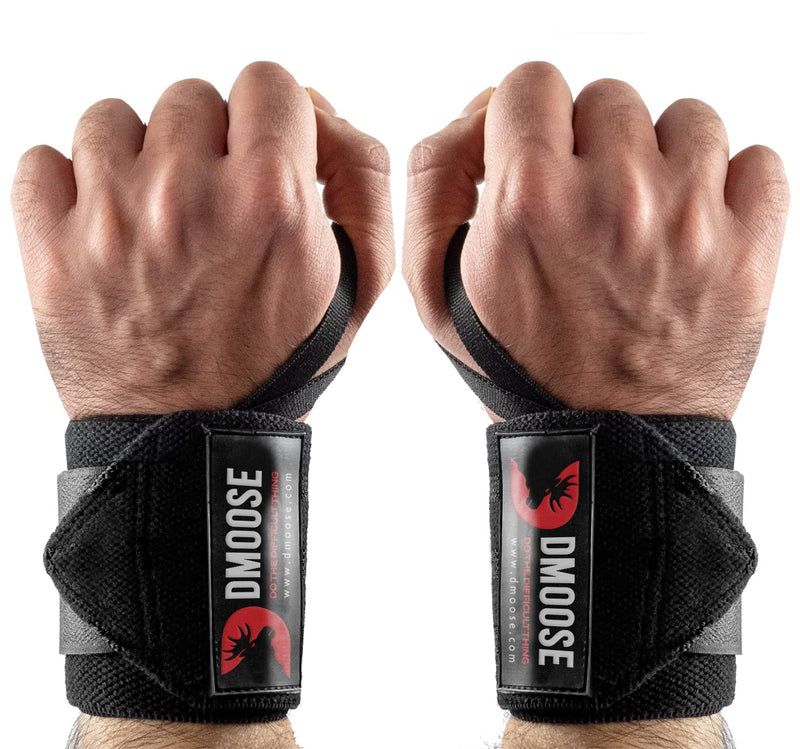 DMoose Wrist Wraps, Avoid Injury and Maximize Grip with Thumb Loop, 18" or 12" Gym Straps Pair, Wrist Straps for WeightLifting, Powerlifting, Bench Press, Bodybuilding, Deadlift Straps for Men & Women .Black 18''