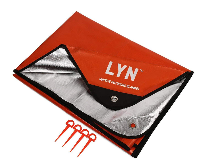 LYN Heavy Duty Emergency Blanket Survival Gear Waterproof Insulated Blanket Emergency Tarp for Camping, Hiking, Bushcraft Orange
