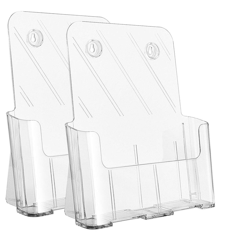 KTRIO Acrylic Brochure Holder 8.5 x 11 inches Plastic Acrylic Literature Holders Clear Flyer Holder Rack Card Holder, Magazine, Pamphlet, Booklet Display Stand Trifold Holder Desk or Wall Mount 2 Pack 8.5 x 11 inch