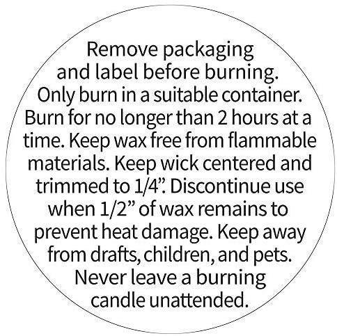 Candle Warning Stickers, 1.5" Round Label, 300 Labels, Black and White Text, Sticker Decal for Candle Jars, Tins and Votives