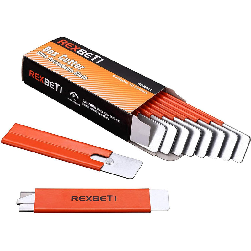 REXBETI Box Cutter, Retractable Handy Box Opener for Packages Papers and Boxes, 10 per Box, Orange