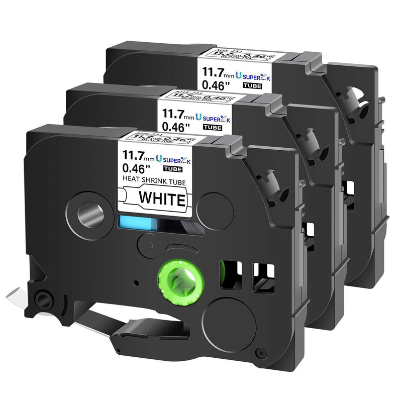 SuperInk 3 Pack Compatible for Brother HSe-231 HSe231 HS-231 HS231 Black on White Heat Shrink Tube Label Tape use in PT-D210 PT-D400 PT-E300 PT-E500 PT-P750WVP Printer (0.46''x 4.92ft,11.7mm x 1.5m) 11.7mm (0.46inch)