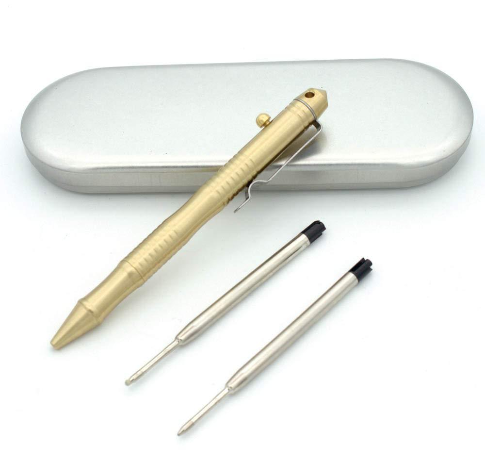 ILEAF Tactical Ballpoint Pen Solid Brass EDC Pen, Portable Delicate Signature Pen with Pencil Case and 2 Extra Black Ink Refills