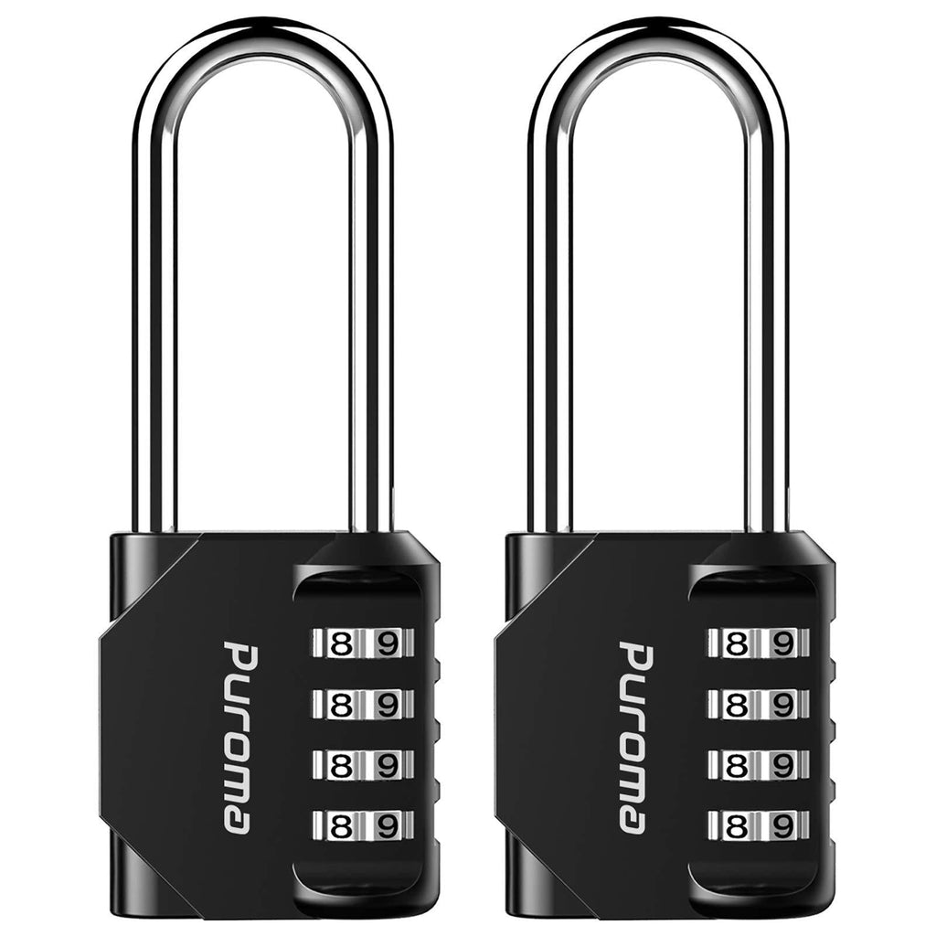 Puroma 2 Pack 2.6 Inch Long Shackle Combination Lock 4 Digit Outdoor Waterproof Padlock for School Gym Locker, Sports Locker, Fence, Gate, Toolbox, Case, Hasp Storage (Black) Black