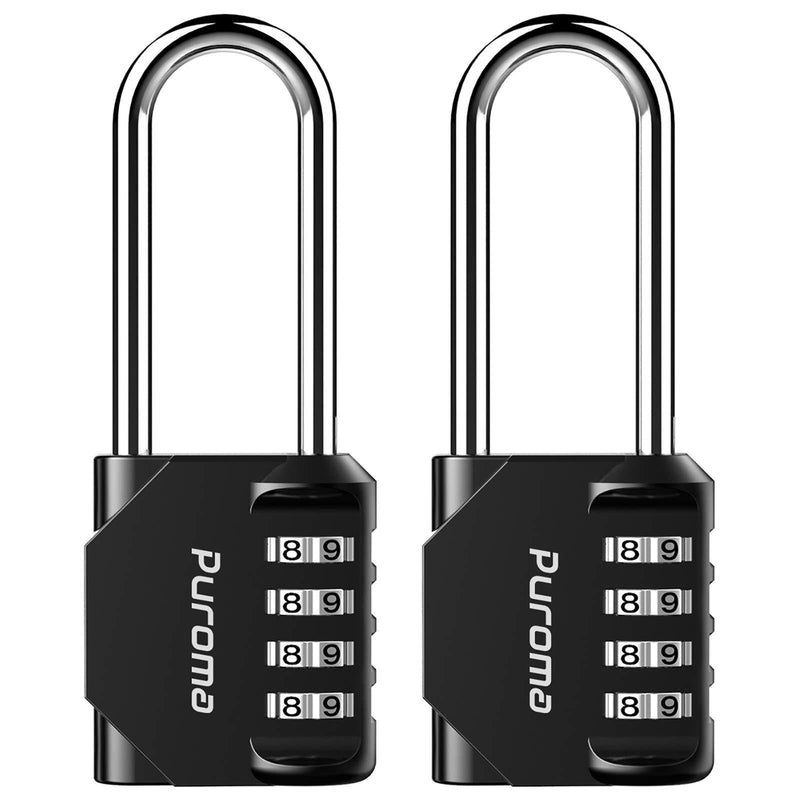Puroma 2 Pack 2.6 Inch Long Shackle Combination Lock 4 Digit Outdoor Waterproof Padlock for School Gym Locker, Sports Locker, Fence, Gate, Toolbox, Case, Hasp Storage (Black) Black
