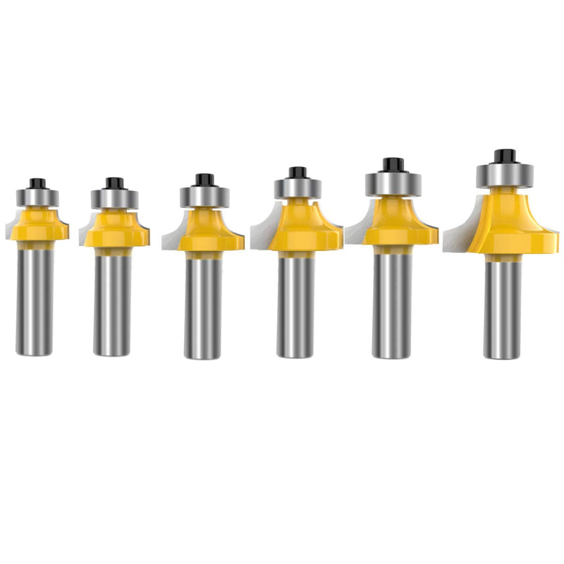 1/2 Inch Shank Round-Over Router Bits Corner Rounding Edge-Forming Roundover Beading Router Bit Set - 1/8" 1/4" 3/16" 7/16" 3/8" 1/2" Radius 6 Pcs by ROOCBIT Corner Round Bit-1/2"Shank-6PCS