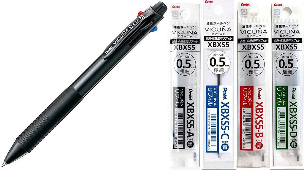 Pentel Ballpoint Pen Vicuna Extra Fine Black Red Blue Green Black (BXC45A)+ Refill Black/Blue/Red/Green XBXS5-A/C/B/D Green Black + Refill