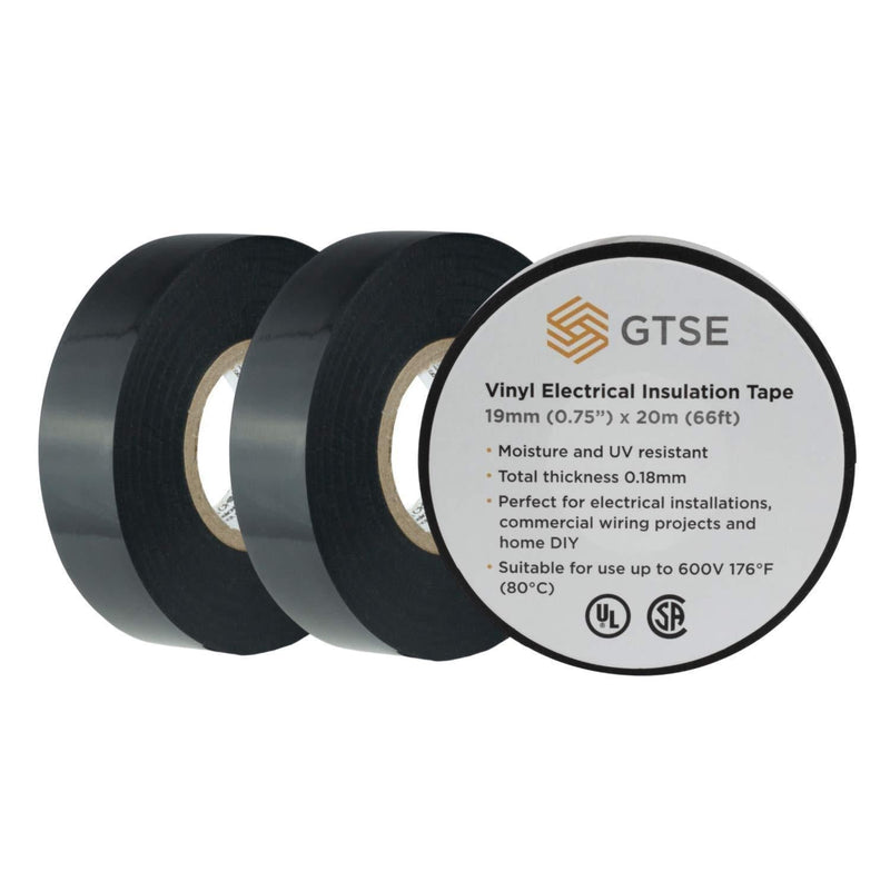 GTSE Vinyl Electrical Tape, 3/4 in x 66 ft, Black Waterproof Tape, UL & CSA Listed, Flame Retardant, UV Resistant, 3 Rolls