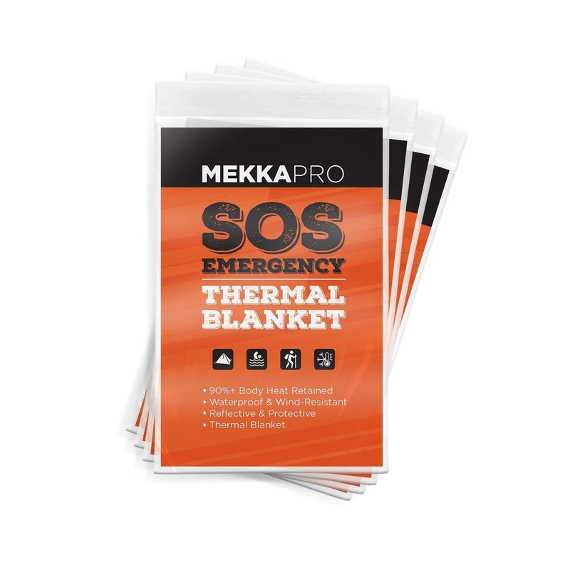 MEKKAPRO Emergency Mylar Thermal Blankets (4-Pack), Pocket Sized for Emergencies, Camping, Outdoors, Hiking, Survival, First Aid (Gold) Gold