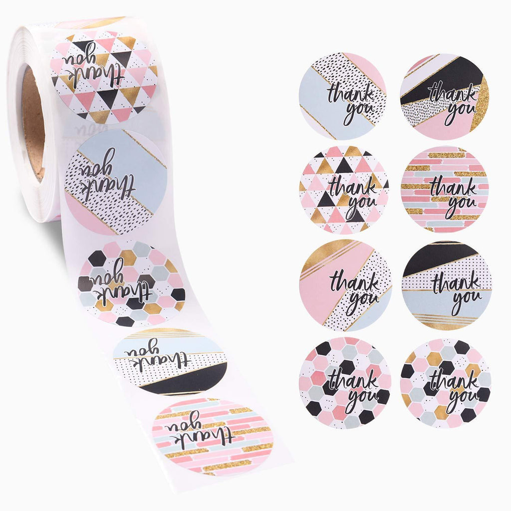 1.5'' Thank You Stickers for Business Supplies, Sealing, Decoration, Round Thank You Permanent Adhesive Label, 8 Designs, 500 Labels Per Roll - 04 4
