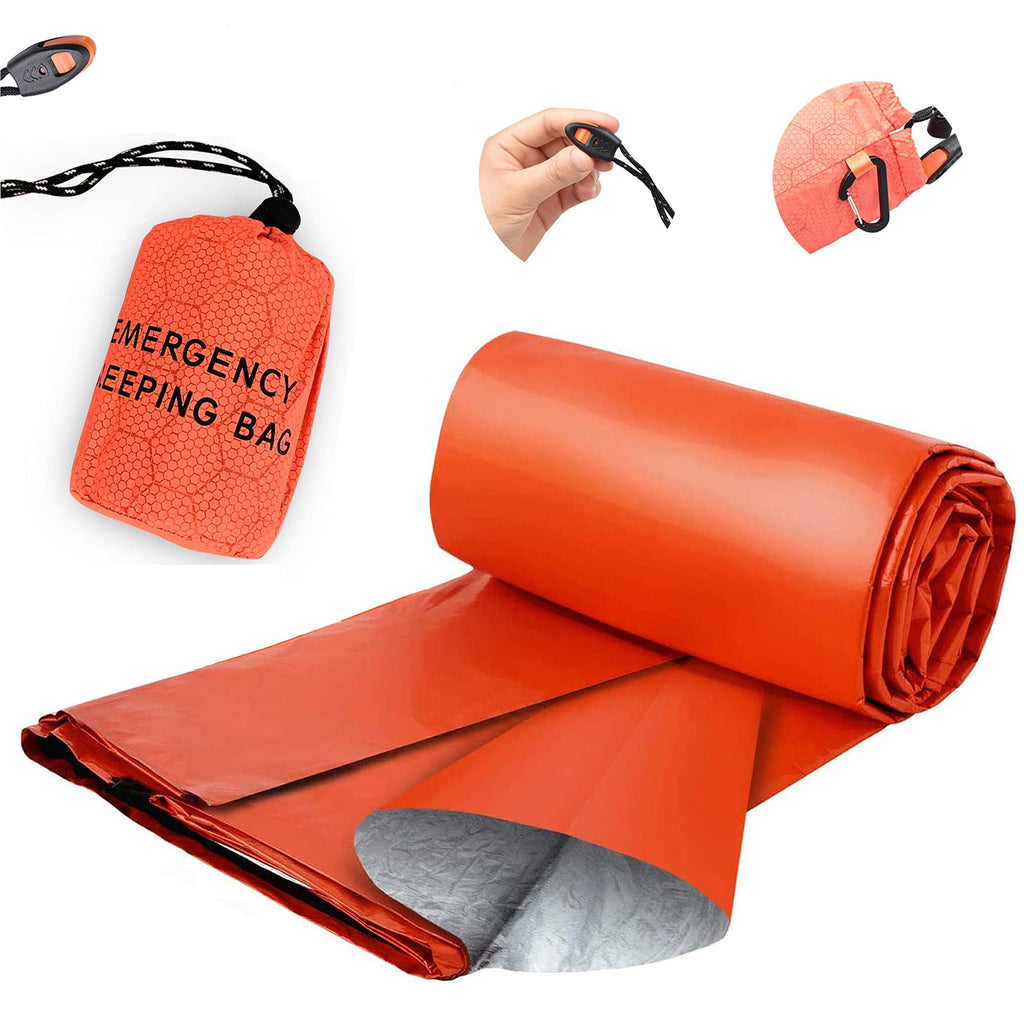 Emergency Sleeping Bag,Lightweight Keep Thermal Waterproof Camping Bag PE Aluminum Film Emergency Blanket(Orange) Emergency Sleeping Bags for Camping Travel Backpacking Wild Adventure
