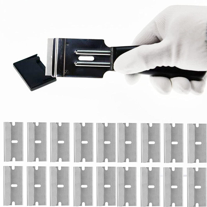 WEKOIL Razor Blades Metal Scraper Tool Glass Scraper Stove Top Long Handheld Scraper Window Ceramic Scraper with 20 PCS Single Edge Replacement Scraper Blades Removing Decal Label Sticker,Black