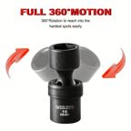 WIILDIS 19pcs 3/8" Drive Impact Socket Set with CR-MO Swivel Sockets, Flexible Wobble Design, Metric 8-22mm, 6-Point, Includes Extension Bars & Adapter