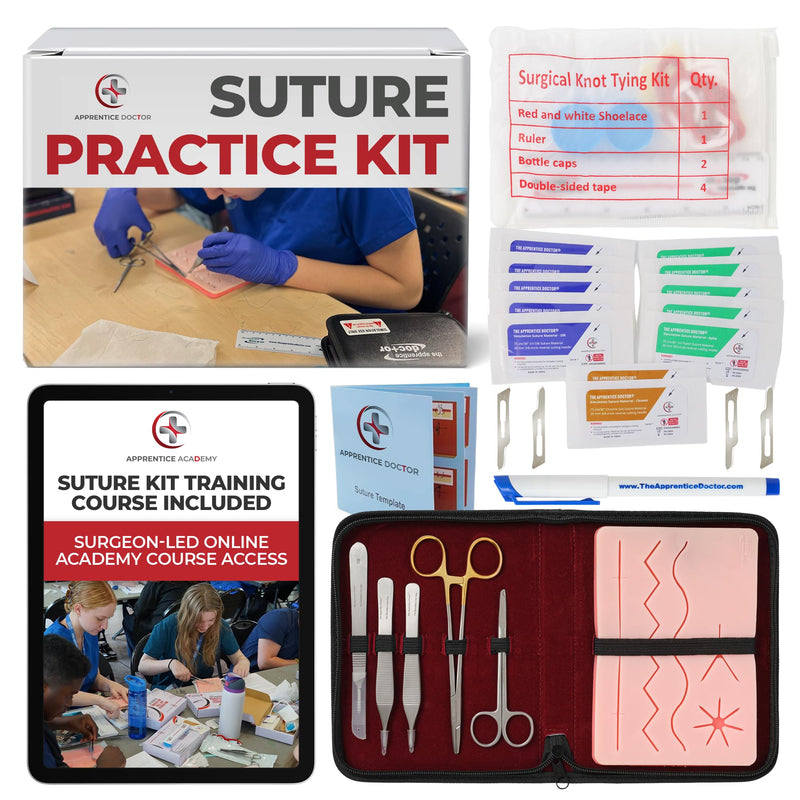 Suture Kit for Medical Students (Left Handed) + Access to The Apprentice Academy's in-Depth Online Suturing Course. Course & Practice Kit Designed by an Experienced Surgeon Left-handed