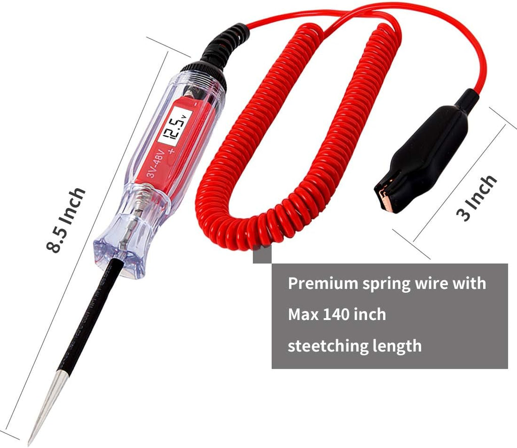 Heavy Duty Automotive Circuit Tester, Premium 6-24V Test Light with Extended Spring Test Leads & Sharp Piercing Probe, Circuit Voltage Tester with Replacement Indicator Light for Car/Vehicles