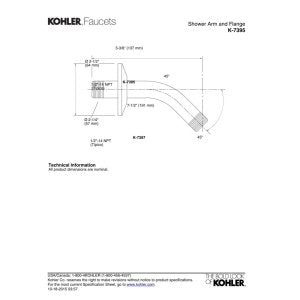 KOHLER MasterShower(R) Showerarm and Flange, 5-3/8" Long, Vibrant Polished Nickel L 5-3/8", H 2-1/2", W 2-1/2"