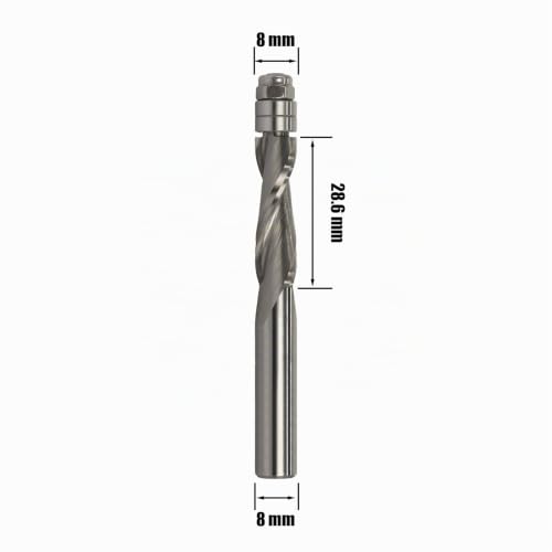 Spiral Flush Cutter 8 mm Shank, Up Cut Spiral Cutter for Router, 8 mm Cutting Diameter, 28.6 mm Cutting Length Spiral Grooved Double Ball Bearing Wood Cutter for Cutting Wood 8x8x28.6mm Up-cut